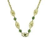 Aberdeen Green Beaded Swirl Medallion Links Necklace