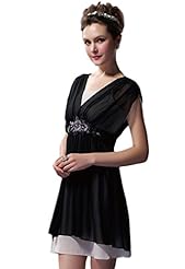 V-neck Plunging Neck Satin/Silk Pleated Belted Vintage Beaded Shirred  Dress