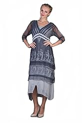 V-neck Embroidered Lace Vintage Tea Length Cotton/Rayon/Tulle  Dress