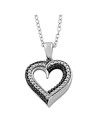 Sterling Silver Heart with Black Diamond Necklace (18 inch)