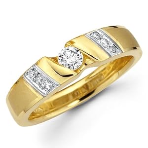 14K Yellow and White 2 Tone Gold Round-cut Diamond Women's Wedding Ring Band (0.26 CTW., G-H Color, SI1-2 Clarity) - Size 6.5