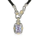 Eve's Addiction Designer Style Lavender CZ Pendant On Leather Cord