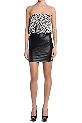 Strapless General Print Sweetheart Gathered Pleated Fitted Faux-Leather/Polyester/Spandex Tank  Dress