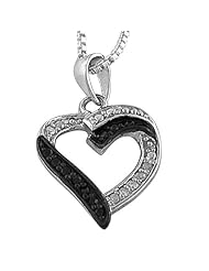 Black/Rhodiumplated Silver with 1/10 Cttw Diamonds Heart Necklace (18 Inch)