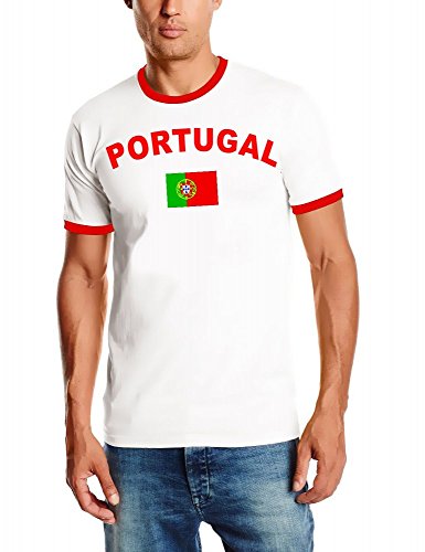EM 2016 PORTUGAL Fußball T-SHIRT TRIKOT mit Deinem NAMEN + NUMMER ! HERI Ringer weiss Gr.M