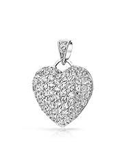 Valentines Day Gifts Bling Jewelry Pave CZ Puffed Heart 925 Sterling Pendant