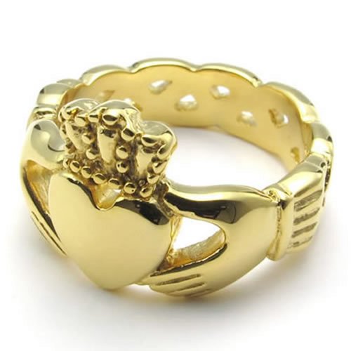 KONOV Stainless Steel Band Celtic Claddagh Heart Crown Love Mens Womens Ring, Gold