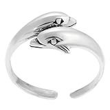 Sterling Silver Women's Double Dolphin Toe Ring Hypoallergenic .925 Stamp Adjustable Size
