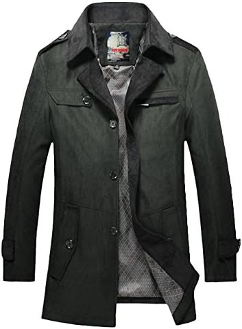 FGYP Men's Stylish Stand Collar Blazer Black Jacket Windbreaker Trench Coat 2XL