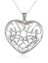 Sterling Silver Oxidized Celtic Heart Knot Pendant Necklace, 18"