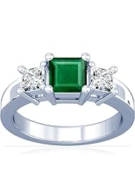 Platinum Princess Cut Emerald Three Stone Ring