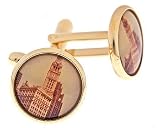 Gold plated cufflinks with a Chicago image with presentation box. Made in the U.S.A