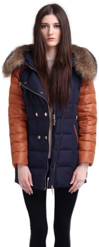 RUI-LI Women's Luxury Belted Insulated Min Jacket With Fur Collar Hooded XXXL