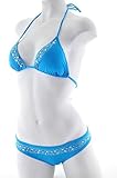 Aqua Triangle Top and Low Rise Bottom Rhinestone Detail Bikini Set (Medium)