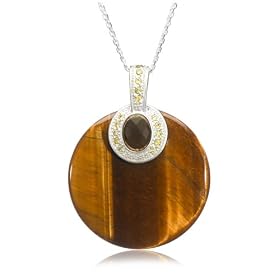 Sterling Silver Tiger-Eye and Smoky Quartz Pendant on Rolo Chain by David Sigal, 18