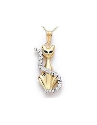 14kt Two Tone Enamel Cat Pendant - Chain Included in 14 kt Two Tone Gold
