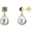 14K Yellow Gold Paspaley South Sea Cultured Fine Circle Pearl and London Blue Topaz Earrings - 12.00mm