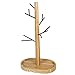 Creative Home Wire Jewelry Tree Stand, Hanger Organizer with Black Painting and Acacia Wood Tray