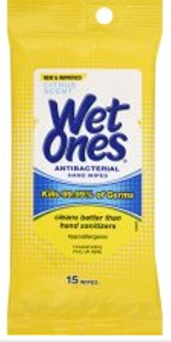 WET ONES Moist Towelette, Antibacterial, Citrus, Travel Pack 15 ea