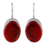 Sterling Silver Red Jasper Inlay Oval Drop Earrings