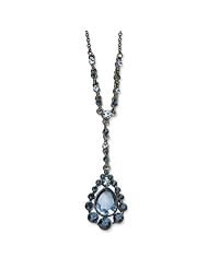Black-plated Lt & Dk Blue Glass Stone & Beads 16in w/ext Y Necklace