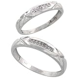 10k White Gold Diamond Wedding Rings Set for him 4 mm and her 3.5 mm 2-Piece 0.07 cttw Brilliant Cut, Ladies Size 5
