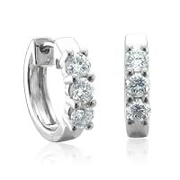 14k White Gold 3 Stone Hoop Huggies Diamond Earrings (GH, SI3-I1, 0.50 carat)