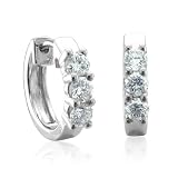 10k White Gold 3 Stone Hoop Diamond Earrings (GH, SI3-I1, 0.50 carat)