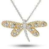 Gold Colored Dragonfly Charm Cubic Zirconia CZ Sterling Silver Animal Necklace