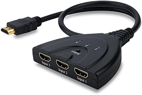 【UPGRADED】Ukelove 3 in 1 Port HDMI Switcher Full 1080p Hub Box Flexible Pigtail Cable With 3 Automatic Switching Inputs and 1 Audio Output Support PS4, XBOX, LCD Projectors (3 in 1 port hdmi switcher)