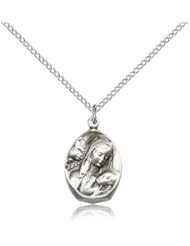 Free Engraving Included Medal- Sterling Silver Madonna & Child Pendant 3/4" 3000SS--w/18" Chain & Box Unusual & Specialty
