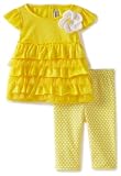 Youngland Baby-girls Infant Knit Short Sleeve Dress With Tiers And Knit Ankle Length Legging, Yellow, 18 Months