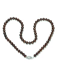 Sterling Silver Dyed Chocolate Freshwater Cultured Pearl A Grade 5.5-6mm Necklace, 16"
