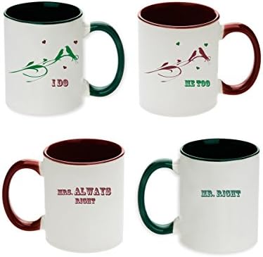 Elegant Love Birds I Do, Me Too Mr. Right &amp; Mrs. Always Right Mugs (Maroon &amp; Dark Green) 2 Pcs