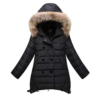 Amurleopard doudoune longue enfant fille a capuche fourrure epaisse