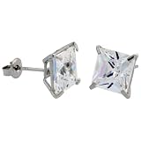 14K White Gold 1 3/4 Carat Size (7 mm ea) Princess Cut Cubic Zirconia Stud Earrings