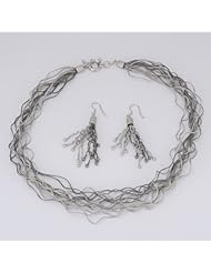925 Sterling Silver Oxidized Handmade Designs Mesh Necklace Earrings Jewelry Set