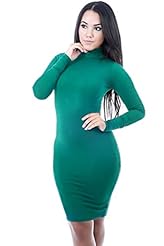 Plus Size Cotton/Spandex Long Sleeves Turtleneck Bodycon Dress/Midi Dress 