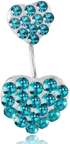 Everbling 316L Surgical Stainless Steel Double Paved Blue CZ Heart Navel Belly Ring