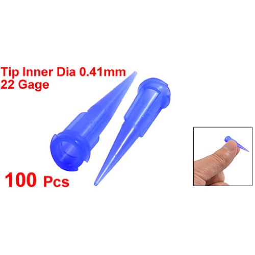 TOOGOO(R) Plastic/Stainless Steel Industrial Dispensing Needle Tip, 22 Gauge, 0.41mm Opening Size, Blue (Pack of 100)