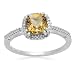 10k White Gold, November Birthstone, Citrine and Diamond Cushion Ring, Size 7