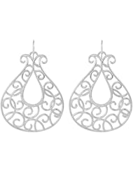 1/4 Carat Vintage Diamond Round Teardrop Scroll Earrings in Silver
