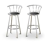 2 Glitter Black Vinyl Specialty / Custom Chrome Barstools with Backrest Set ....