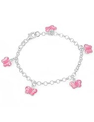 Unicornj Sterling Silver Childrens Bracelet with Butterfly Charms Pink and White
