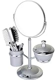 Danielle - Miroir argenté avec 5 pinceaux de maquillage, 1 brosse à cheveux, 1 peigne, 2 gobelets de rangement - Image réelle avec agrandissement 5x - 38 cm x 17,5 cm (Import Grande Bretagne) Image du produit
