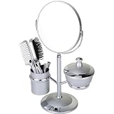 Danielle - Miroir argent� avec 5 pinceaux de maquillage, 1 brosse � cheveux, 1 peigne, 2 gobelets de rangement - Image r�elle avec agrandissement 5x - 38 cm x 17,5 cmpar Danielle