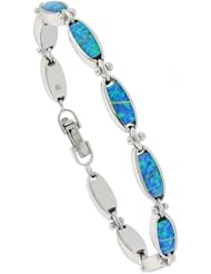 Sterling Silver Synthetic Opal Bracelet with Oval Links, 7 1/4 inch long