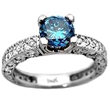1.75ct Round Blue Diamond Engagement Ring Vintage Style 14k White Gold