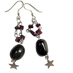 Agate Earrings 02 Dangle Garnet Red Black Star Silver Gemstone 2.5