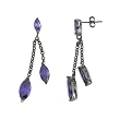 Sterling Silver Black Plated Marquise Amethyst CZ Drop Earrings